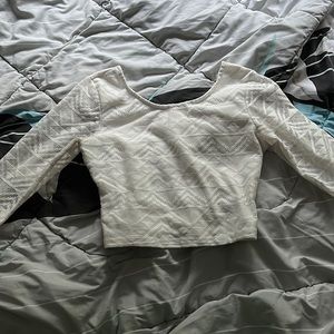 White Lace Chevron crop quarter sleeve tee
